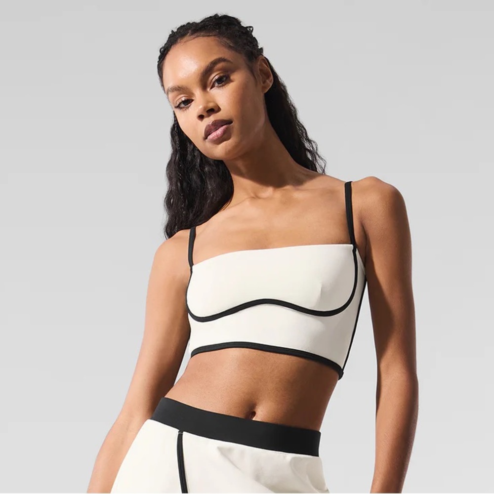 Alo Yoga Airbrush Streamlined Bra Tank - Ivory/Black - Size M